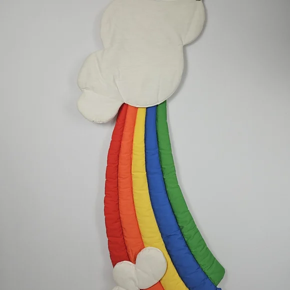 80’s Wooltex Quilted Fabric Rainbow with Clouds / Rainbow Brite